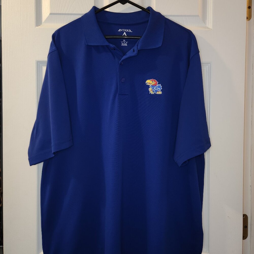 KU Embroidered Jayhawk Logo Antigua Men's XL Blue Polo